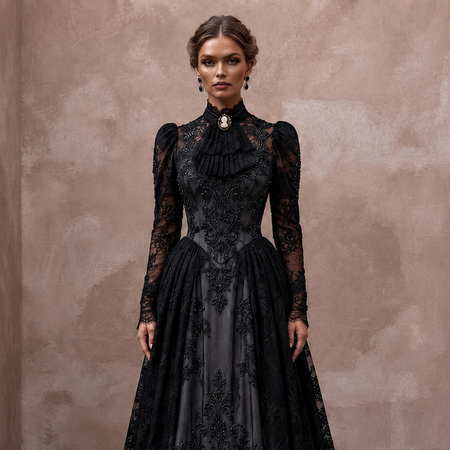 Victorian Mourning-Inspired Black Lace Gown for Alternative Elopement