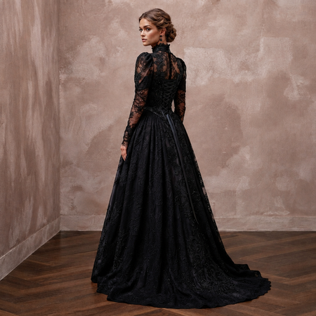 Victorian Mourning-Inspired Black Lace Gown for Alternative Elopement