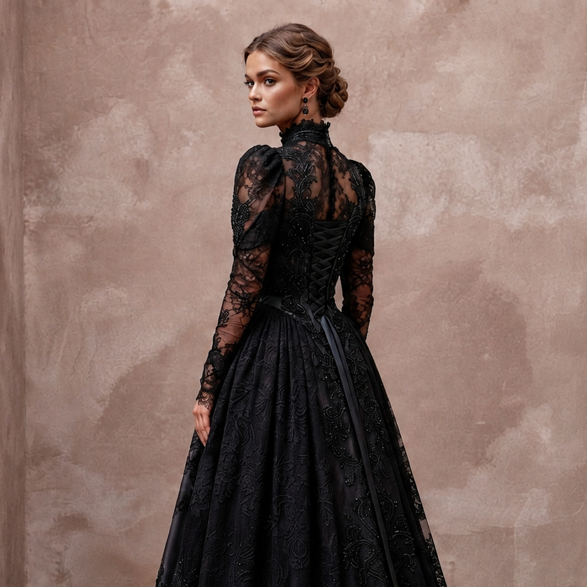 Victorian Mourning-Inspired Black Lace Gown for Alternative Elopement