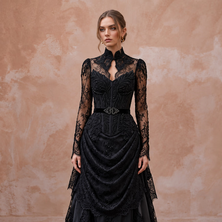 Victorian Mourning-Inspired Black Lace Wedding Gown for Alternative Elopement