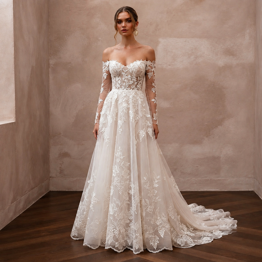 Vineyard Wedding Dresses with Botanical Lace Motifs