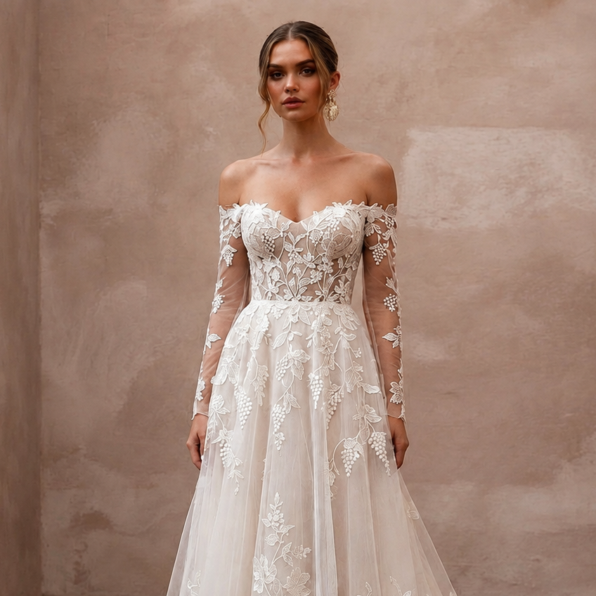 Vineyard Wedding Dresses with Botanical Lace Motifs