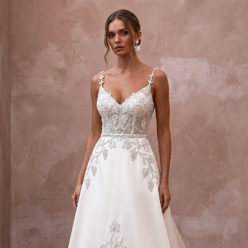 Vineyard Wedding Dresses with Delicate Botanical Embroidery