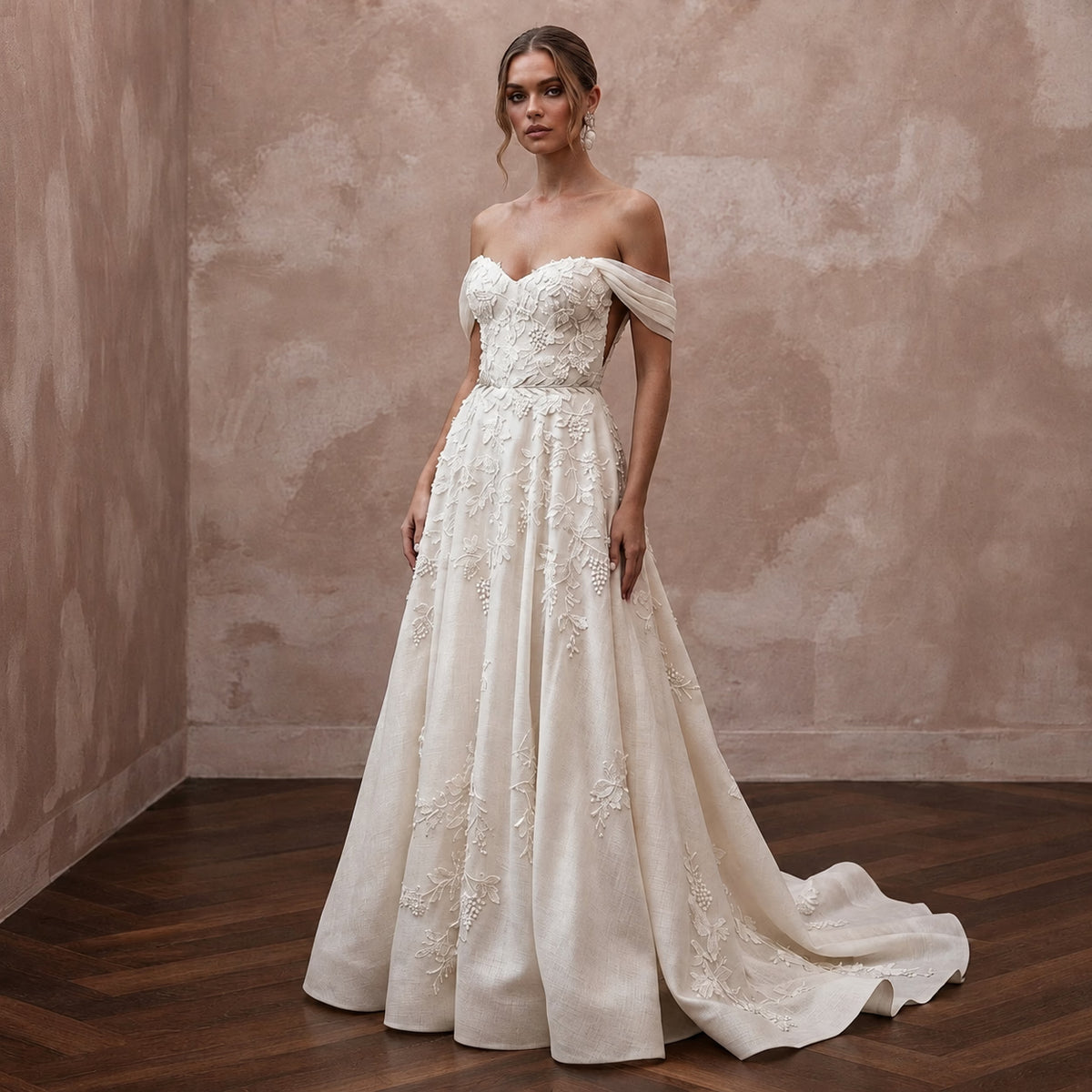 Vineyard Wedding Dresses with Elegant Botanical Lace - Apparel & Accessories > Clothing > Wedding & Bridal Party Dresses > Wedding Dresses - Mignonette Main image
