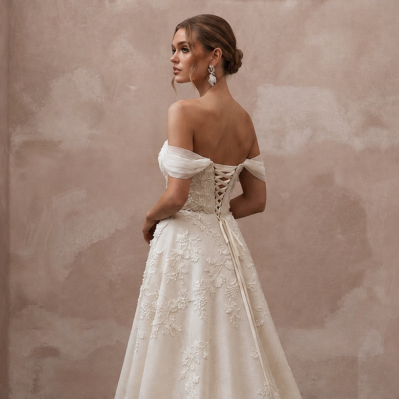 Vineyard Wedding Dresses with Elegant Botanical Lace - Apparel & Accessories > Clothing > Wedding & Bridal Party Dresses > Wedding Dresses - Mignonette
