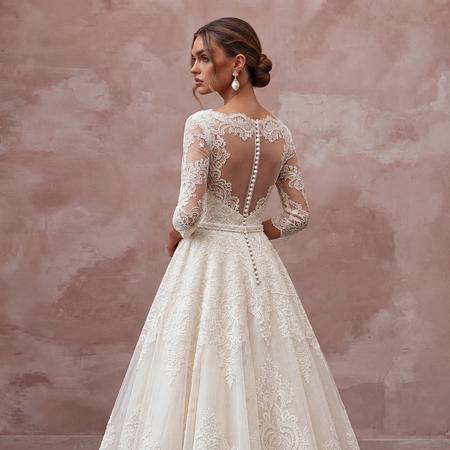 Vintage-Inspired Antique White Lace Tea-Length Wedding Dress for Elopement