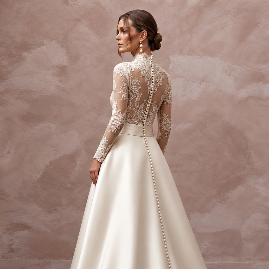 Vintage-Inspired Champagne Lace Bridal Bodysuit & Satin Skirt Set