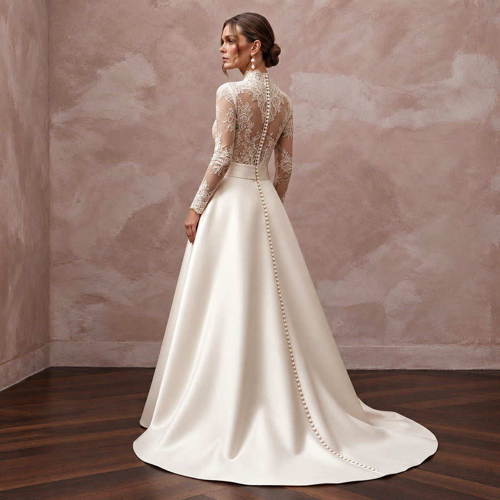 Vintage-Inspired Champagne Lace Bridal Bodysuit & Satin Skirt Set