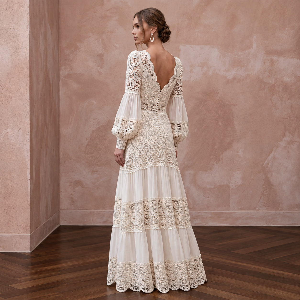 Vintage-Inspired Off-White Crochet Lace Boho Maxi Gown for Beach Vow Renewal Secondary image