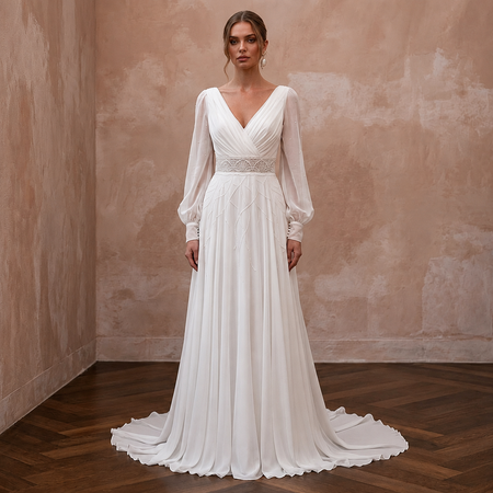 Vintage Chiffon A-Line Wedding Dress with Long Sleeves