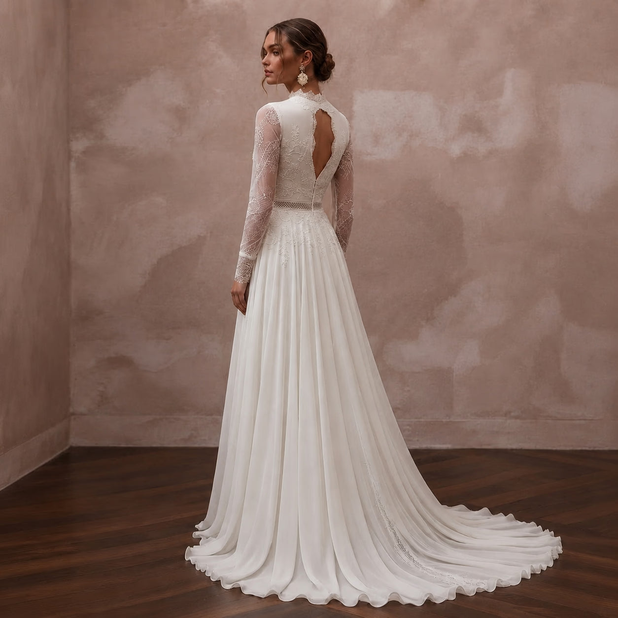 Vintage Chiffon Wedding Dress with Long Sleeves and A-Line Silhouette Secondary image