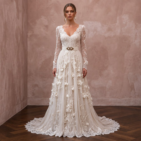Vintage Country Bridal Dress with Long Sleeves for a Barn Wedding