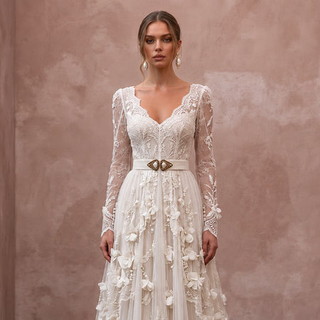 Vintage Country Bridal Dress with Long Sleeves for a Barn Wedding