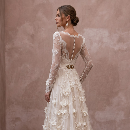 Vintage Country Bridal Dress with Long Sleeves for a Barn Wedding