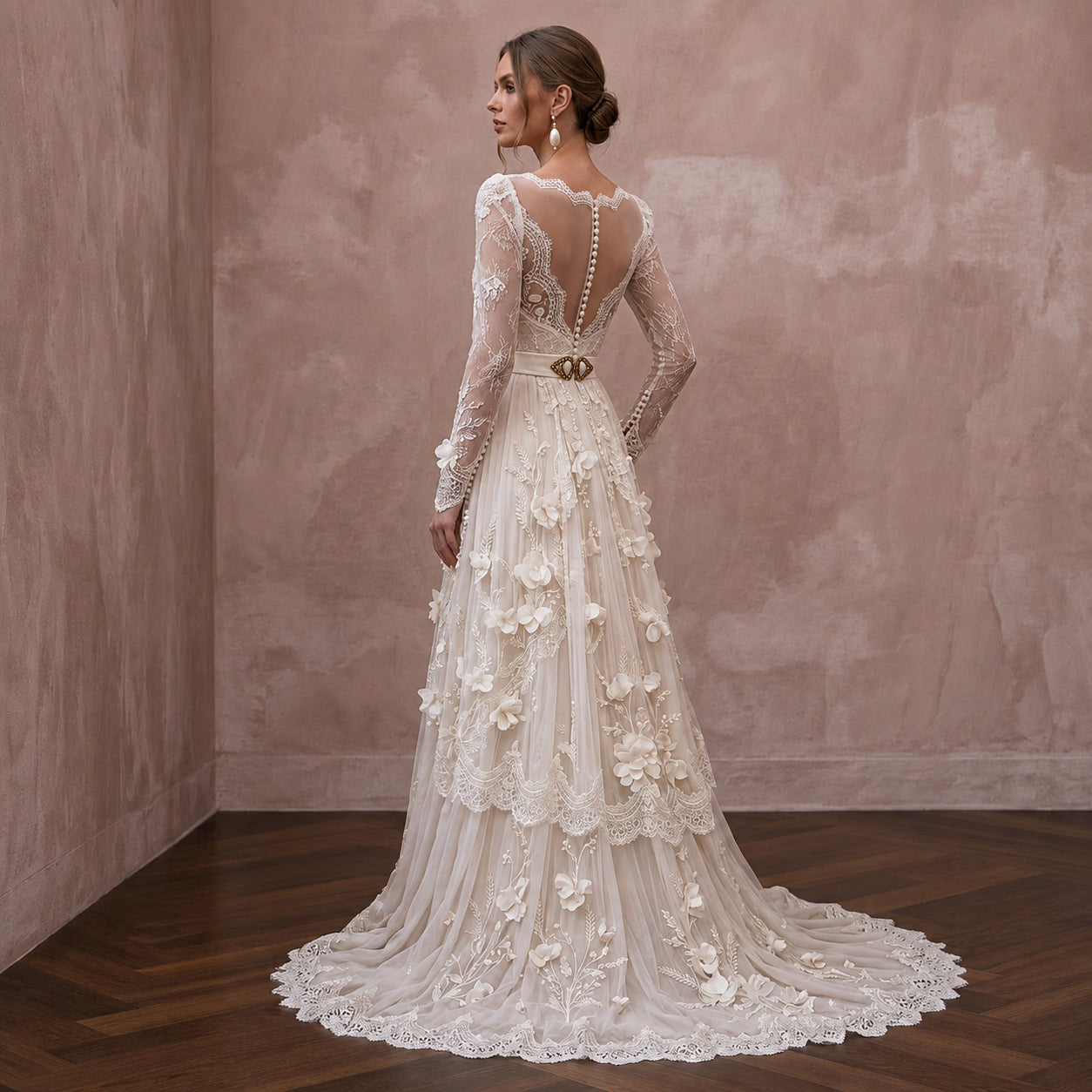 Vintage Country Bridal Dress with Long Sleeves for a Barn Wedding Secondary image