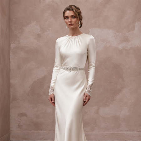 Vintage Cream Charmeuse Bias Cut Long Sleeve 1930s Wedding Dress