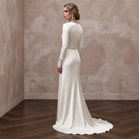 Vintage Cream Charmeuse Bias Cut Long Sleeve 1930s Wedding Dress