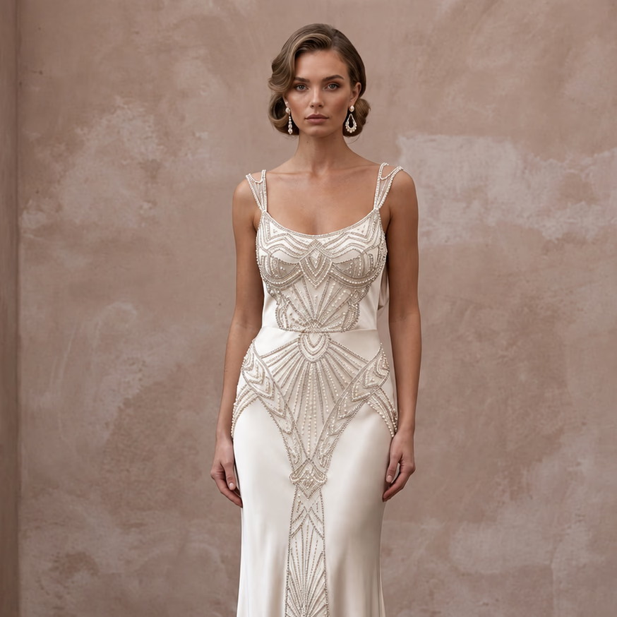 Vintage Cream Charmeuse Bias Cut Slip Dress for 1930s Themed Vows