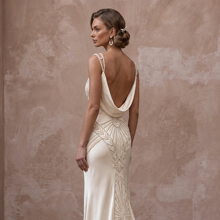 Vintage Cream Charmeuse Bias Cut Slip Dress for 1930s Themed Vows