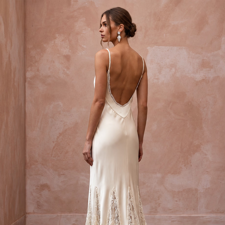 Vintage Cream Silk Satin Bias Cut Slip Dress with Lace Godets - Apparel & Accessories > Clothing > Wedding & Bridal Party Dresses > Wedding Dresses - Mignonette Bridal