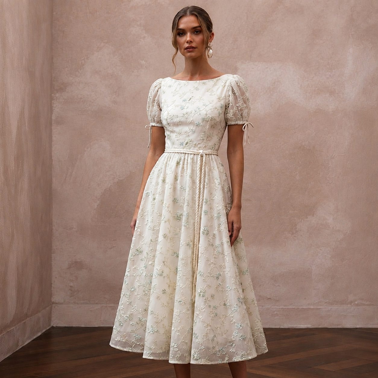Vintage Ivory Floral Cotton Dress for Garden Rehearsal Dinner Main image
