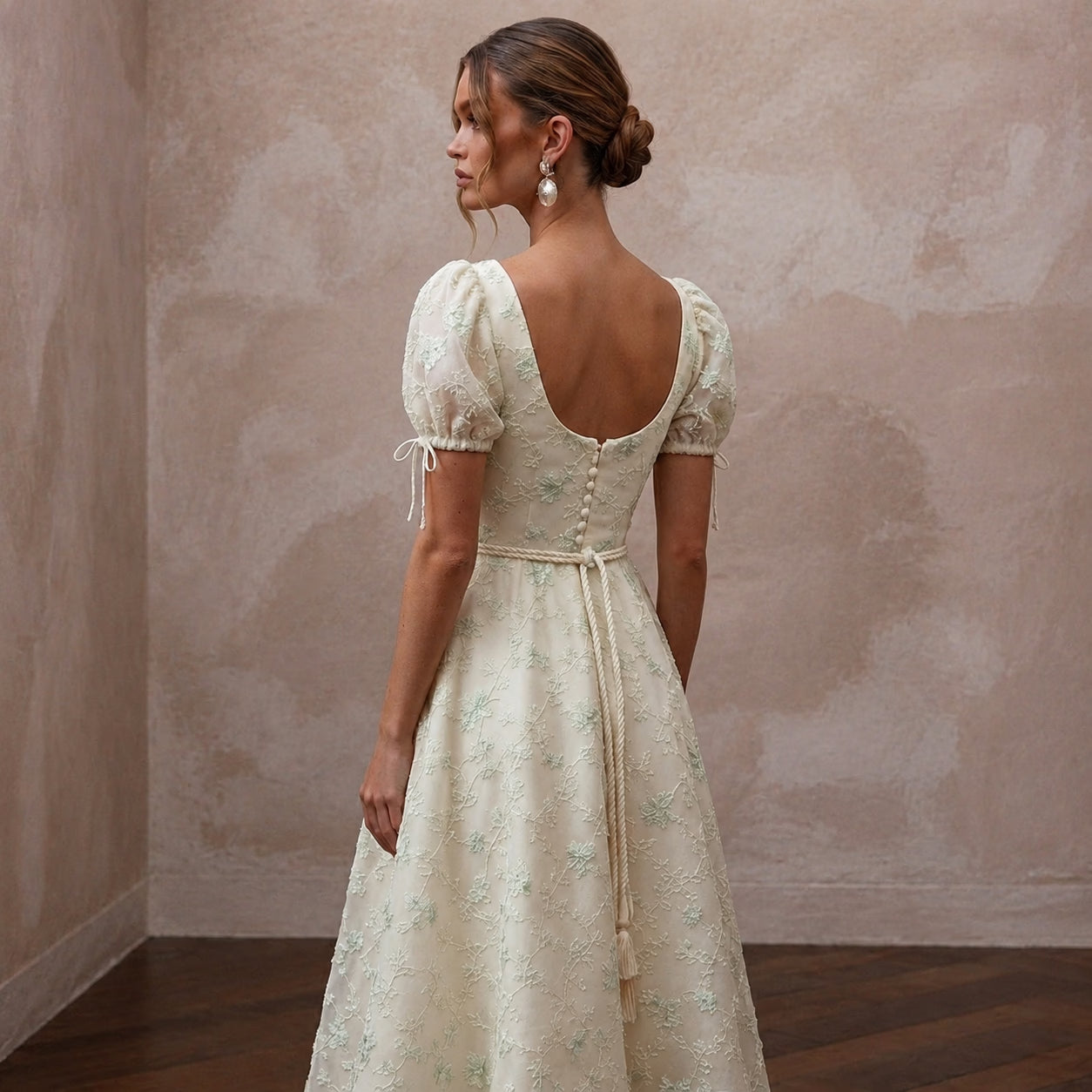Vintage Ivory Floral Cotton Dress for Garden Rehearsal Dinner Secondary image