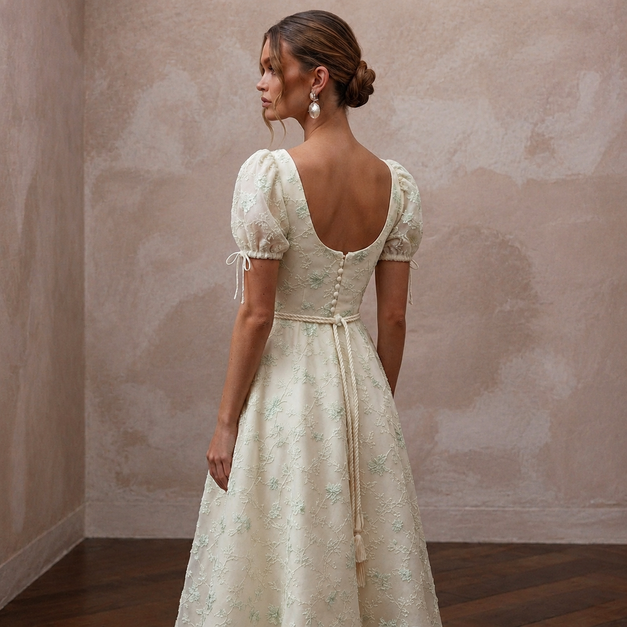 Vintage Ivory Floral Cotton Dress for Garden Rehearsal Dinner Secondary image
