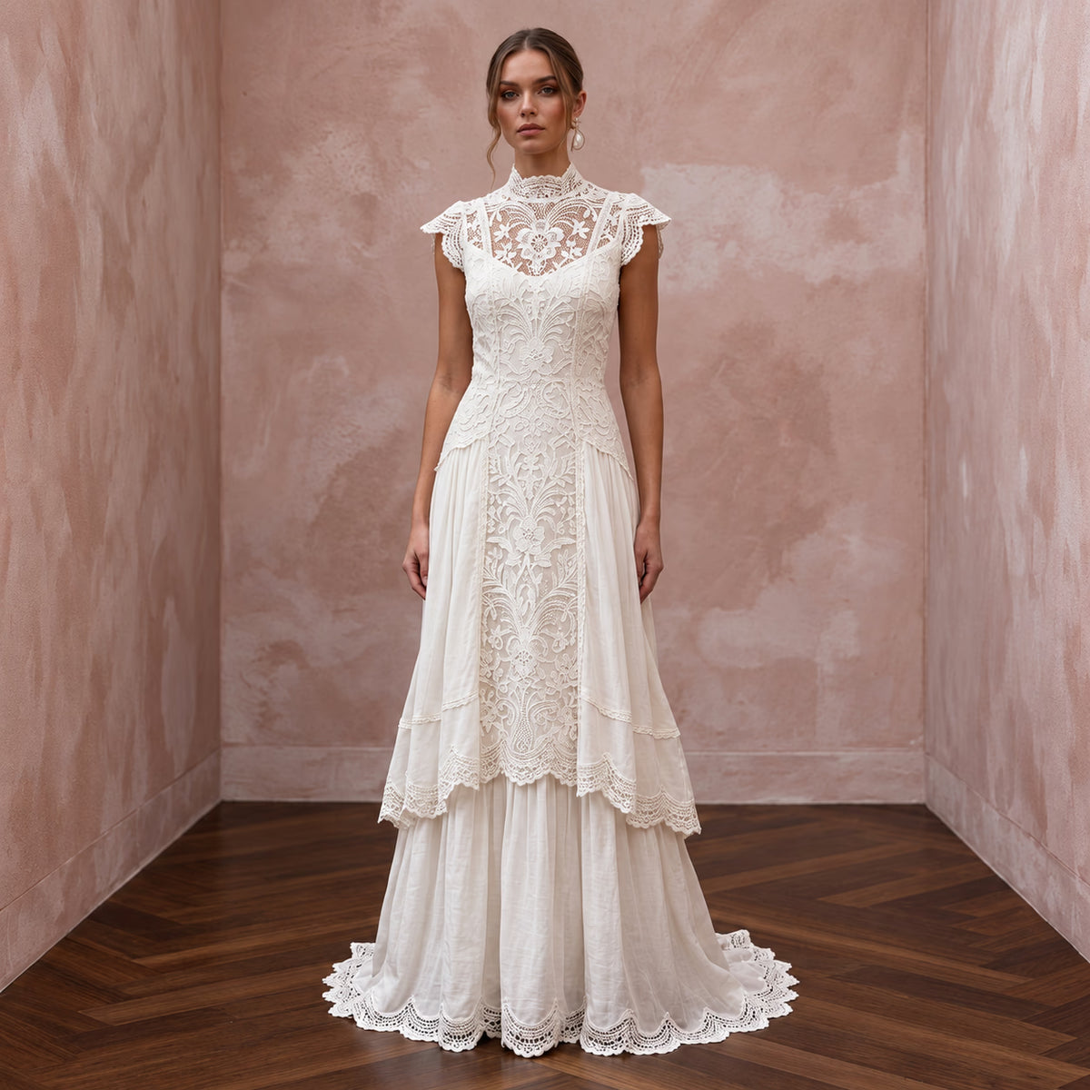 Vintage Ivory Floral Cotton Wedding Dress for Garden Rehearsal Dinner Main image