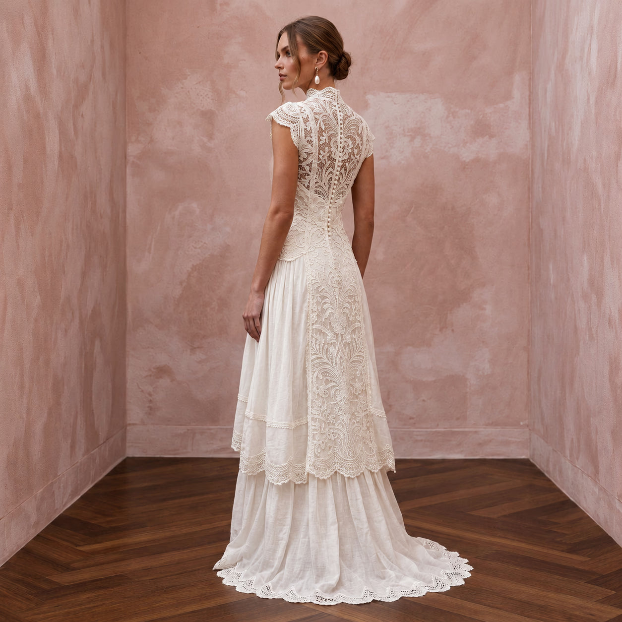 Vintage Ivory Floral Cotton Wedding Dress for Garden Rehearsal Dinner Secondary image