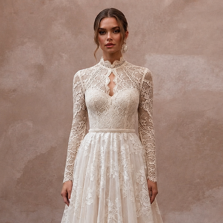 Vintage Lace A-Line Wedding Dress with High Neck