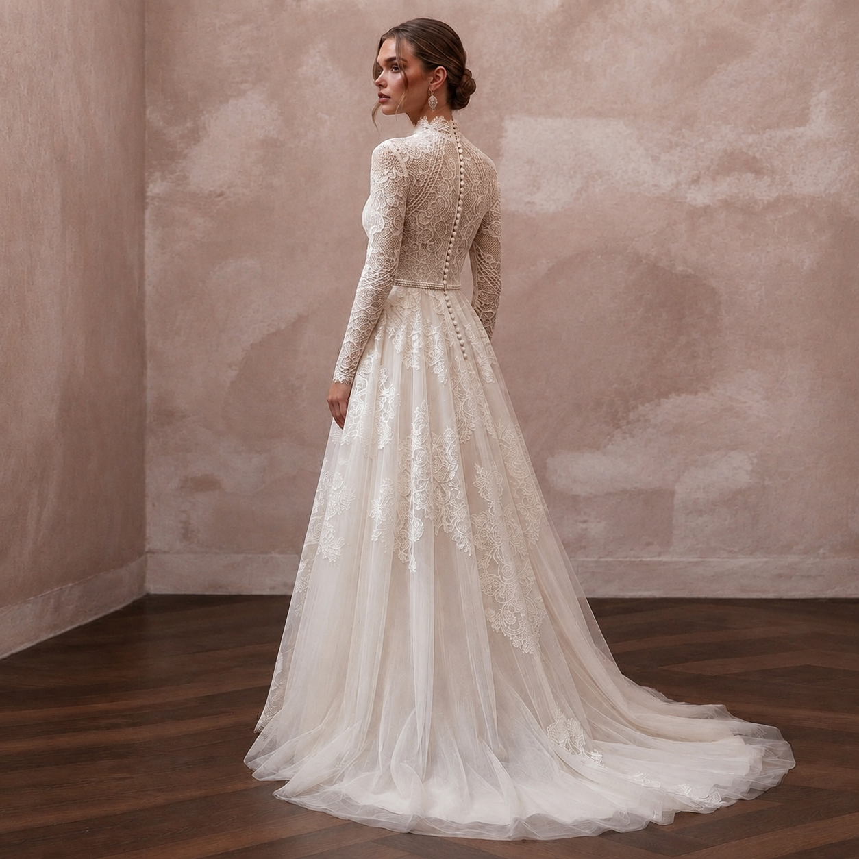 Vintage Lace A-Line Wedding Dress with High Neck