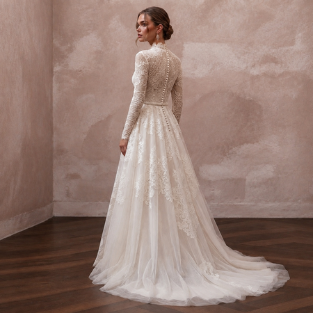 Vintage Lace A-Line Wedding Dress with High Neck