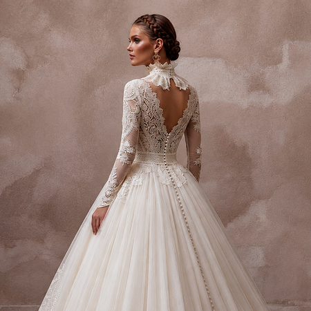 Vintage Lace Ball Gown Wedding Dress with High Neck