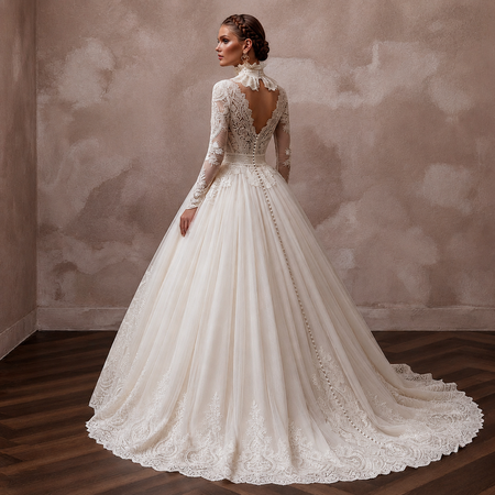Vintage Lace Ball Gown Wedding Dress with High Neck