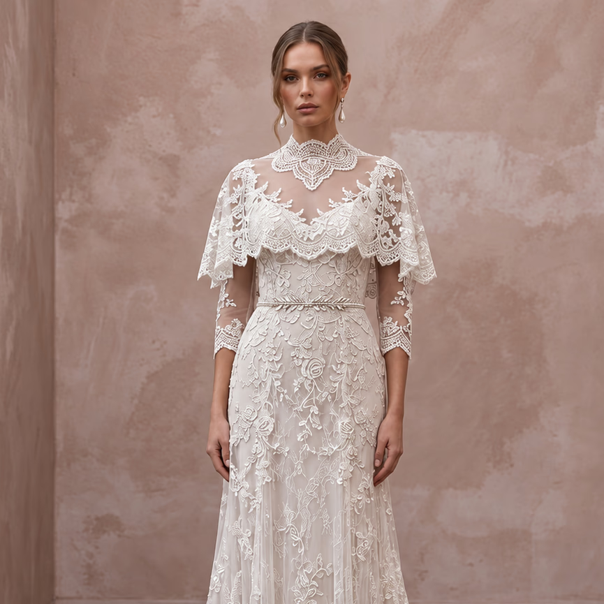 Vintage Lace Bridal Dress for a Historic Estate Wedding - Apparel & Accessories > Clothing > Wedding & Bridal Party Dresses > Wedding Dresses - Mignonette Bridal