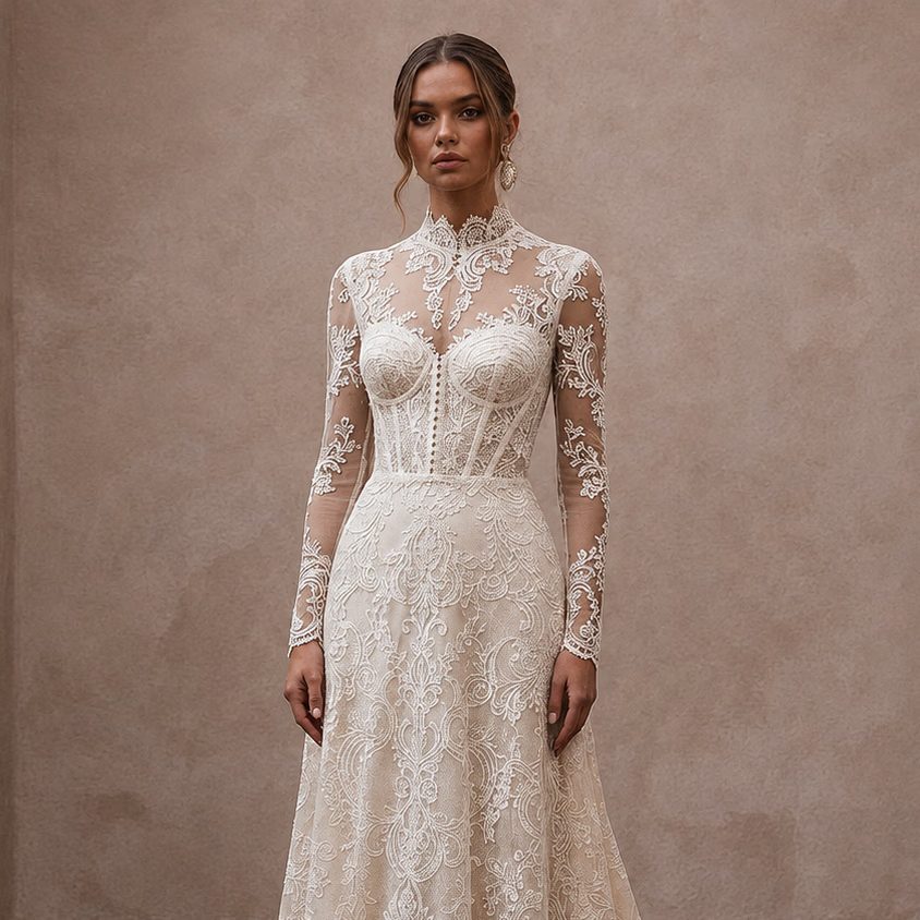 Vintage Lace Bridal Dress for a Winter Wedding
