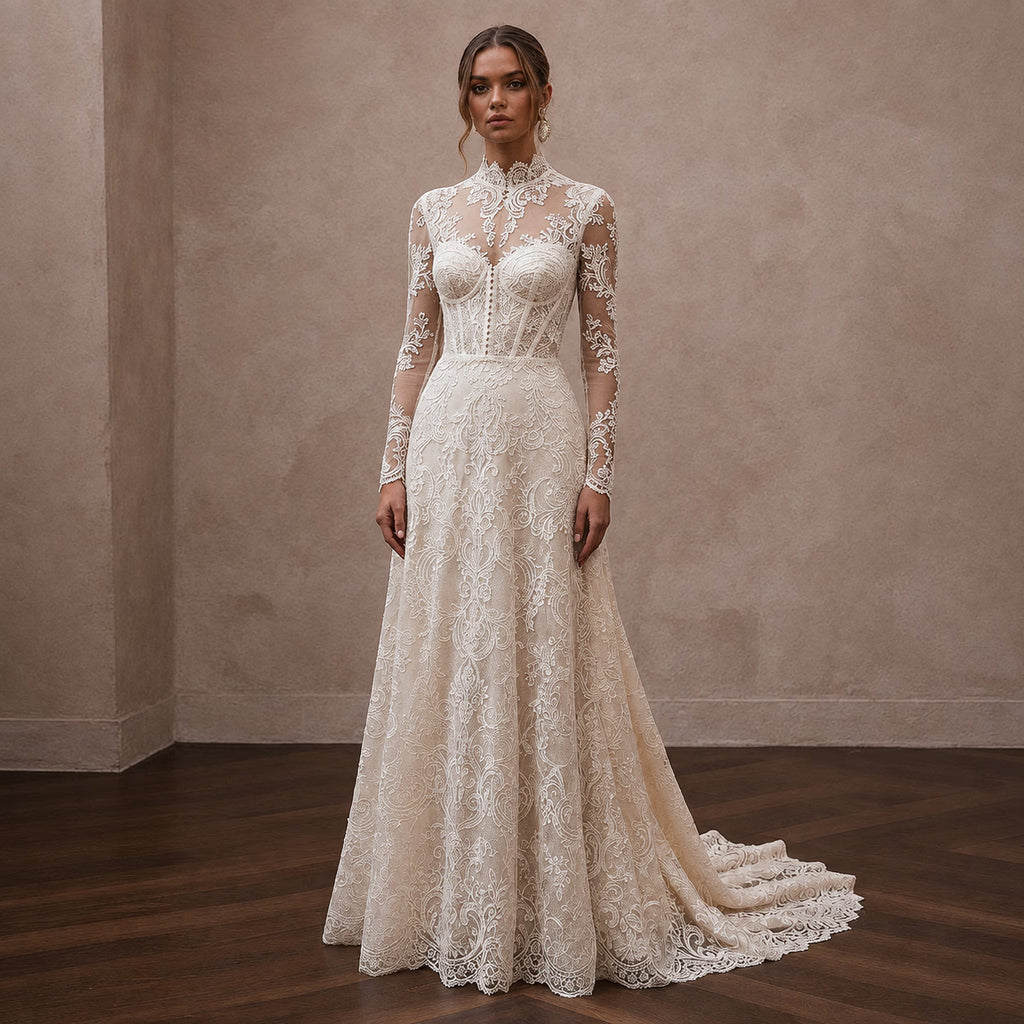 Vintage Lace Bridal Dress for a Winter Wedding
