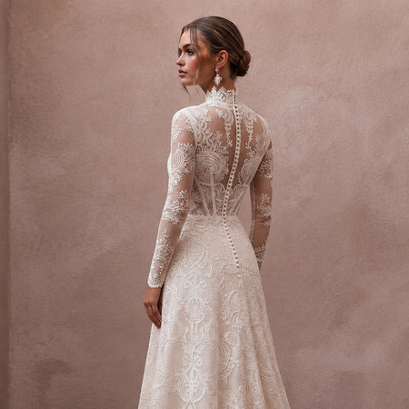 Vintage Lace Bridal Dress for a Winter Wedding