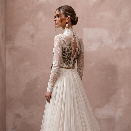 Vintage Lace Bridal Dress with High Neck for a Woodland Ceremony