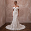 White lace off-shoulder mermaid wedding dress with ornate floral embroidery