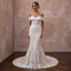 White lace off-shoulder mermaid wedding dress with ornate floral embroidery