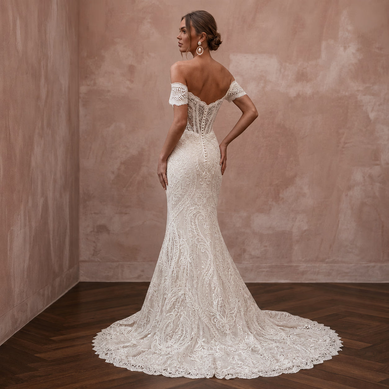Vintage Lace Off-the-Shoulder Wedding Dress with Mermaid Silhouette Secondary image