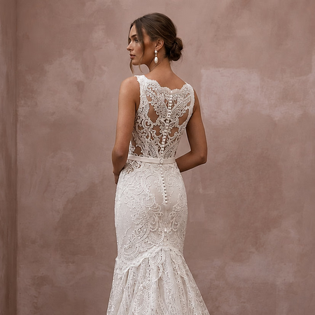 Vintage Lace Open Back Wedding Dress with Mermaid Silhouette
