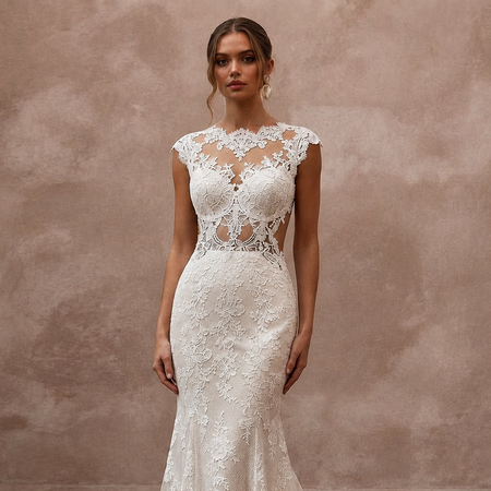Vintage Lace Trumpet Wedding Dress with Open Back - Apparel & Accessories > Clothing > Wedding & Bridal Party Dresses > Wedding Dresses - Mignonette Bridal