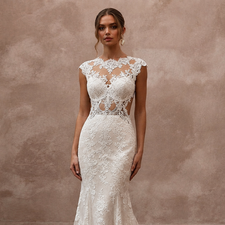 Vintage Lace Trumpet Wedding Dress with Open Back - Apparel & Accessories > Clothing > Wedding & Bridal Party Dresses > Wedding Dresses - Mignonette Bridal