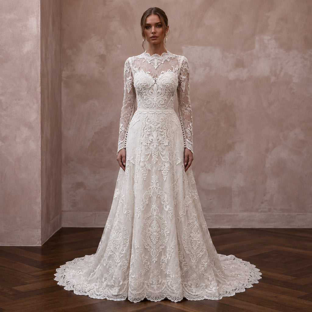 Vintage Lace Wedding Gown for a Traditional Church Ceremony