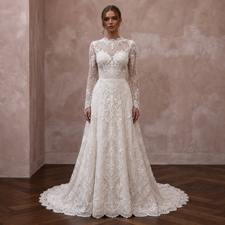 Vintage Lace Wedding Gown for a Traditional Church Ceremony
