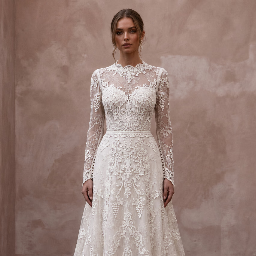 Vintage Lace Wedding Gown for a Traditional Church Ceremony
