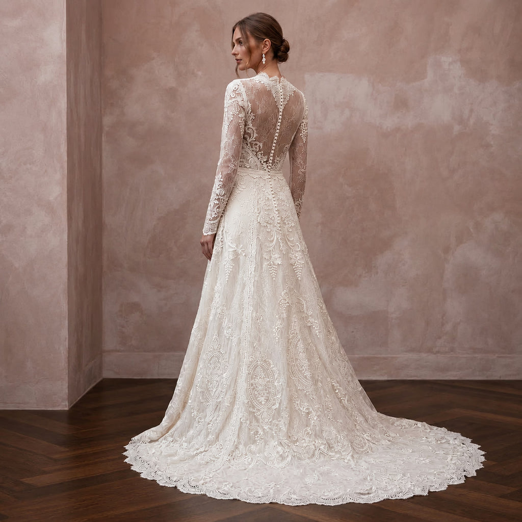 Vintage Lace Wedding Gown for a Traditional Church Ceremony