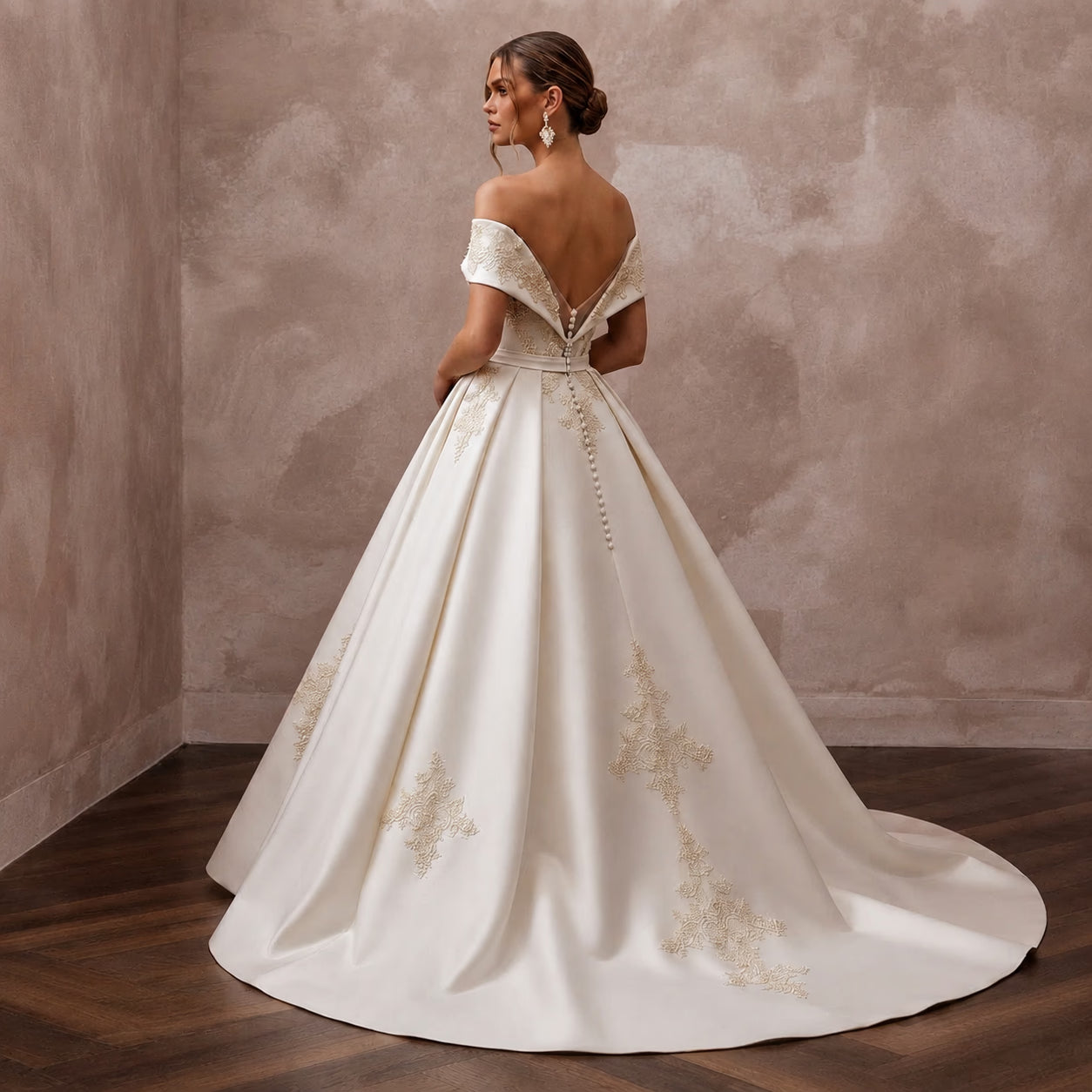 Vintage Satin Ball Gown Wedding Dress with Off-the-Shoulder Neckline Secondary image